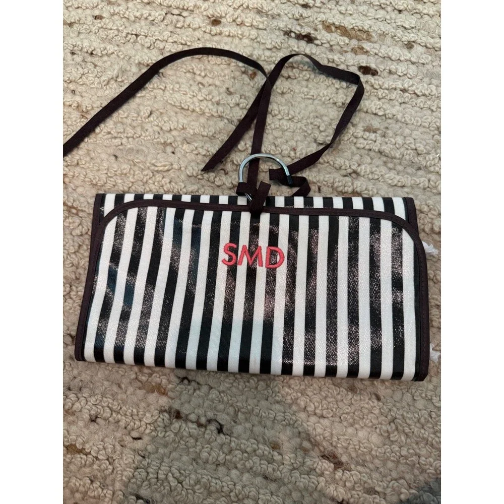 Henri Bendel Hanging Cosmetic Case Brown White Stripe Monogram SMD NWT